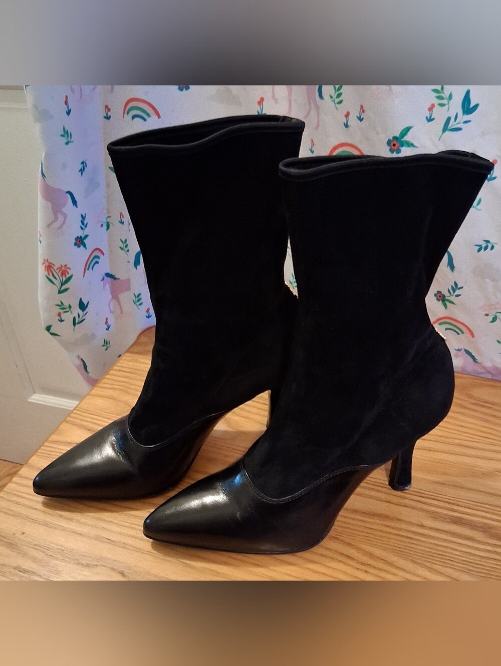 EUC RARE Archival 90s Gianni Versace Black Leather & Suede Sock Heel Boot SZ 5.5